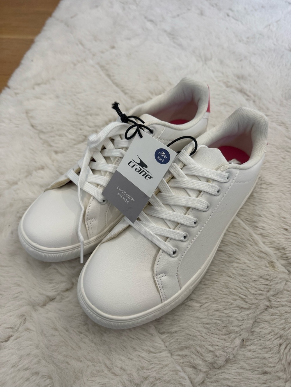 Crane Women's White Low-Top Sneakers with Pink Accent